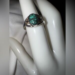 Vintage Navajo Sterling Silver Spiderweb Turquoise Ring, size 5